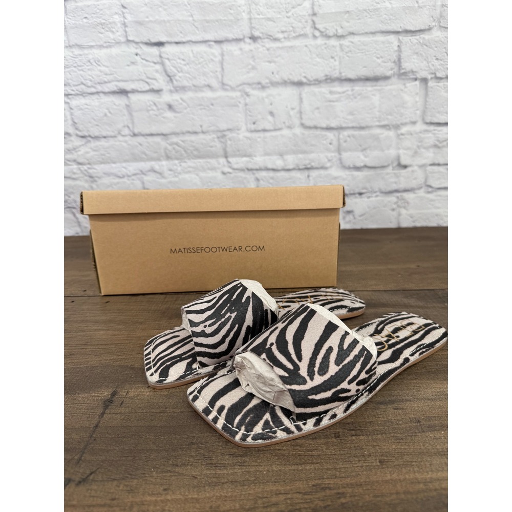 Beach by Matisse Womens Bali Zebra Print Square Toe Slide Sandals Black White 6M